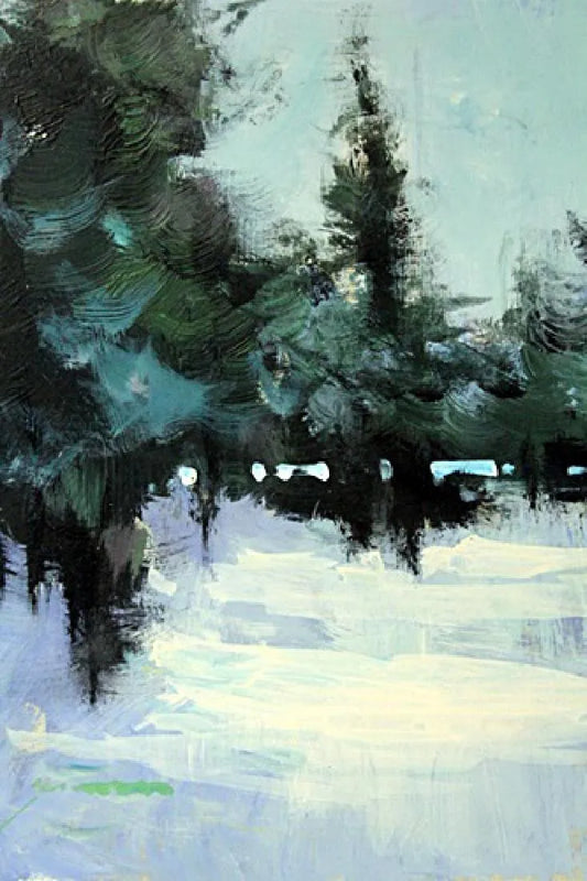 Michael Schofield - "Winter Pine Trees" Oil on Board [FRAMED]